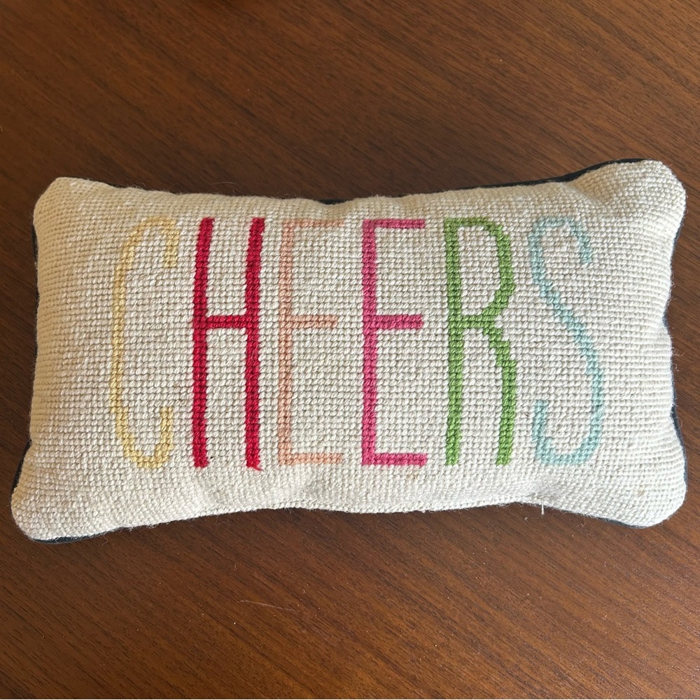 Pottery Barn Colorful 'Cheers' Needlepoint Pillow